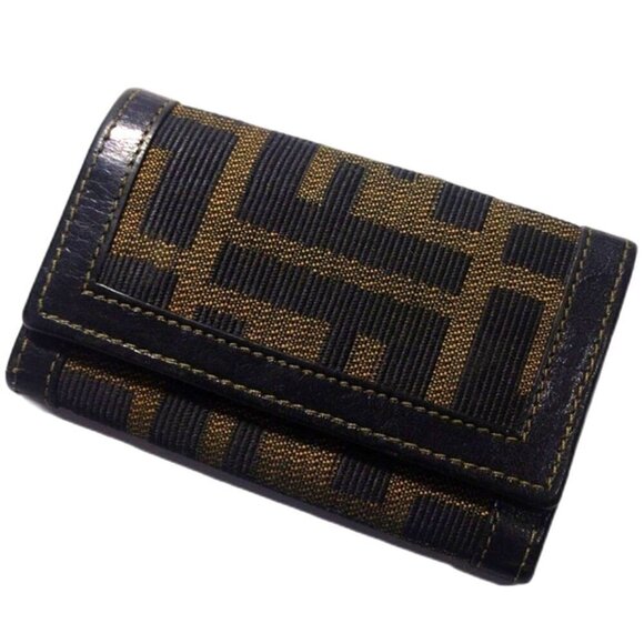 Vintage Fendi Black leather Zucca Six Hooks Key Case 3.75x2 25-in - Luxury "#06" - Picture 3 of 11